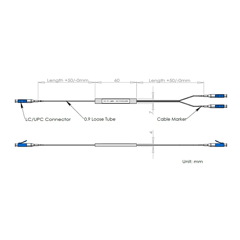1*2 PLC splitter met LC/UPC -connector